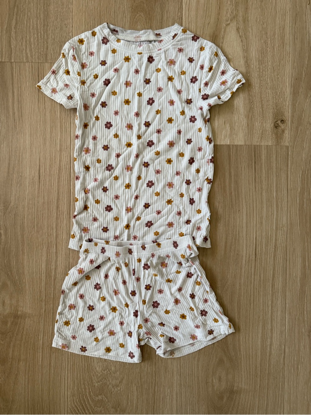 Brave Little Ones Floral Ribbed 2 piece set- Cream with Pink & Mustard Flowers